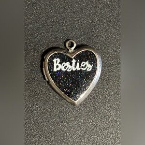 Besties Heart Locket charm Pendant in Black Glitter